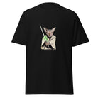 Unisex T-Shirt mit galaktisch inspirierter Katze und leuchtendem Schwert